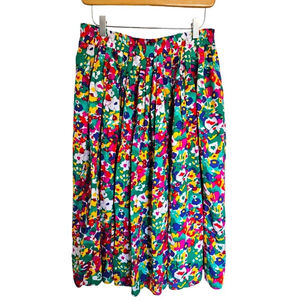 *As-is* vintage bright floral pleated midi skirt